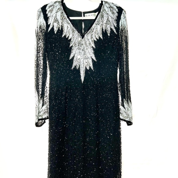 Oleg Cassini  BLACK TIE  Formal SILK Gown Occasion Event Evening Sequined - Picture 8 of 16